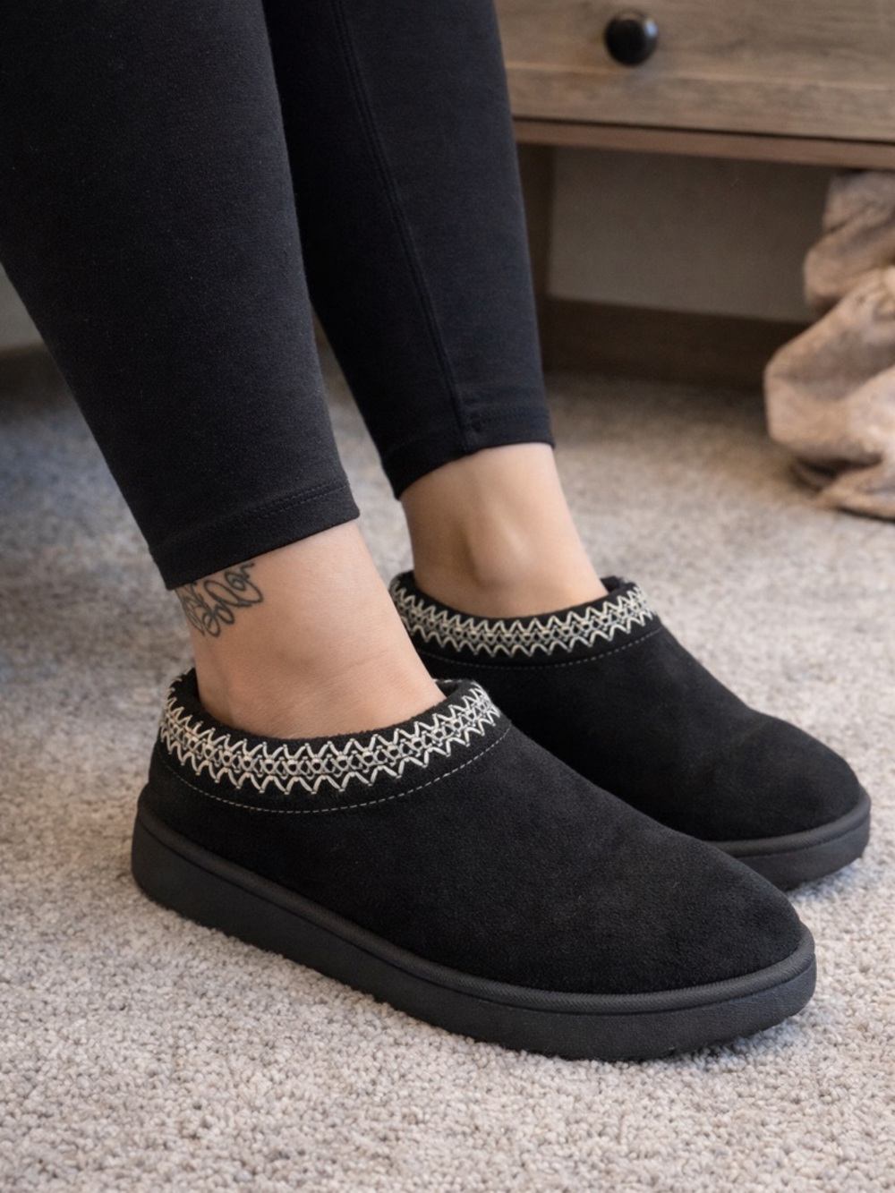 Black Cozy Slip-On Indoor/Outdoor Shoes
